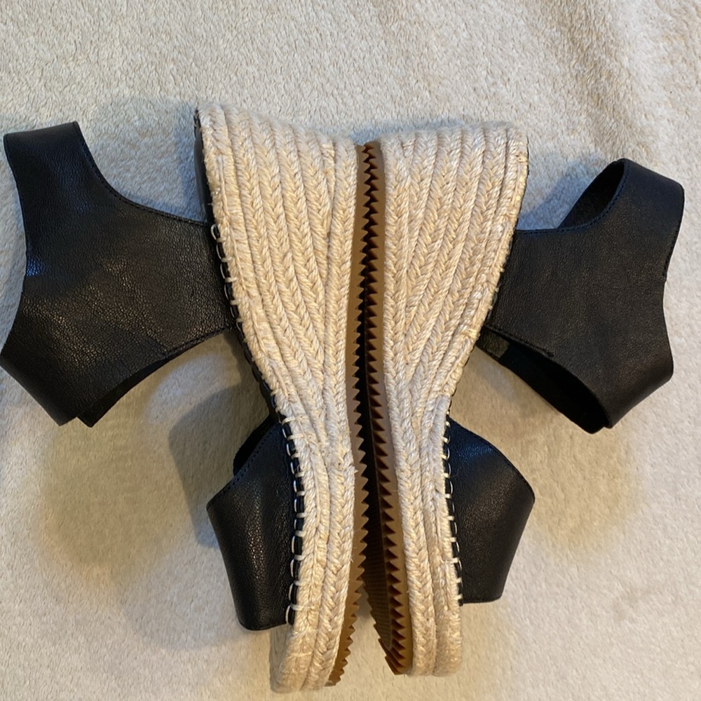 NWT Eileen Fisher Willow tumbled black leather wedge espadrille Sz 7.5 - Picture 6 of 12